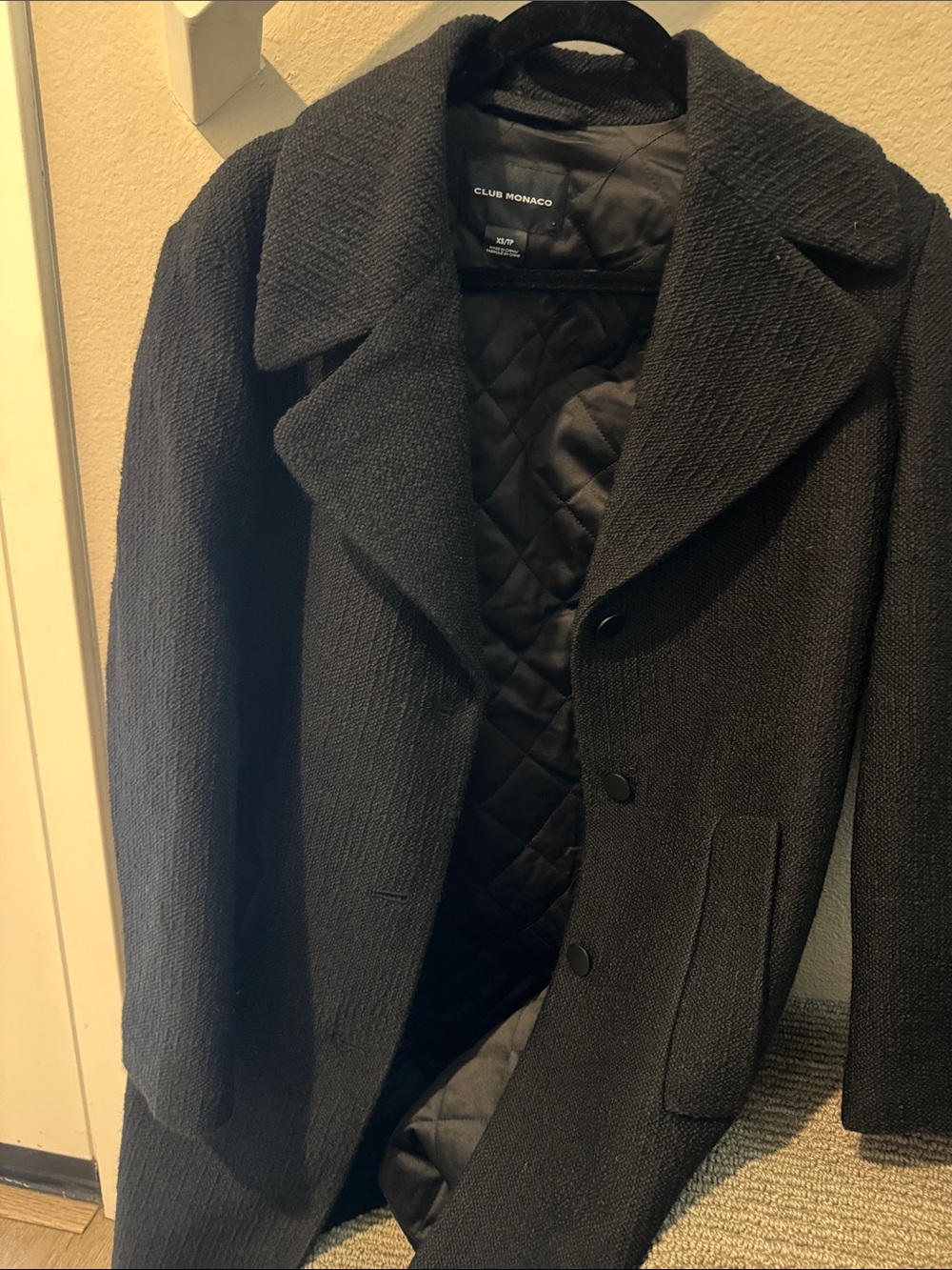 Club Monaco Black Textured Wool Pea Coat